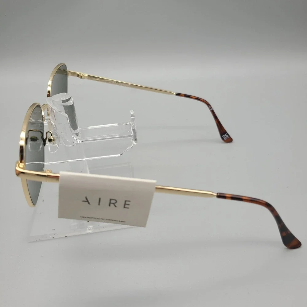 AIRE Spiral 2442269 Gold Metal Geometric Square Sunglasses Green Lens NEW